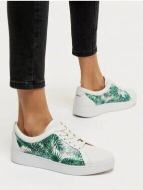 Fitflop NEW Sz 6 Leather Sneaker Rally Jungle Print Green White Tropical